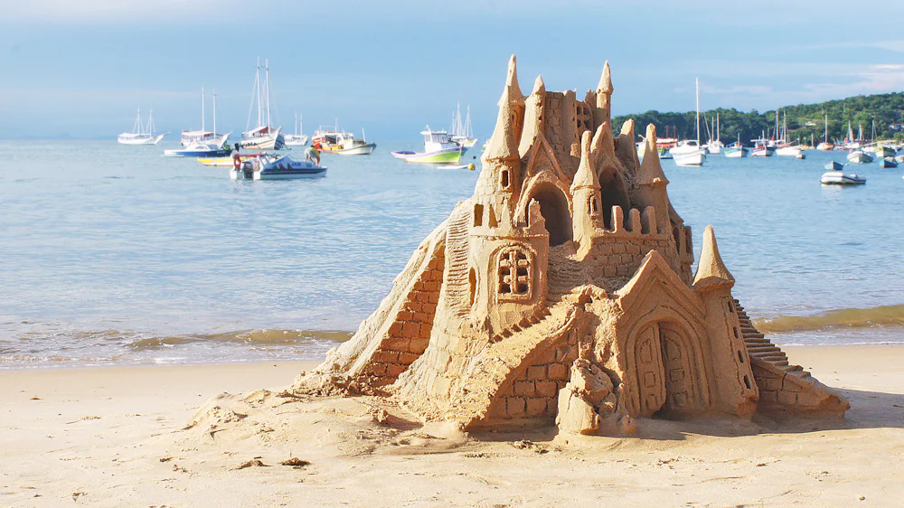 Sand castle on a family-friendly beach