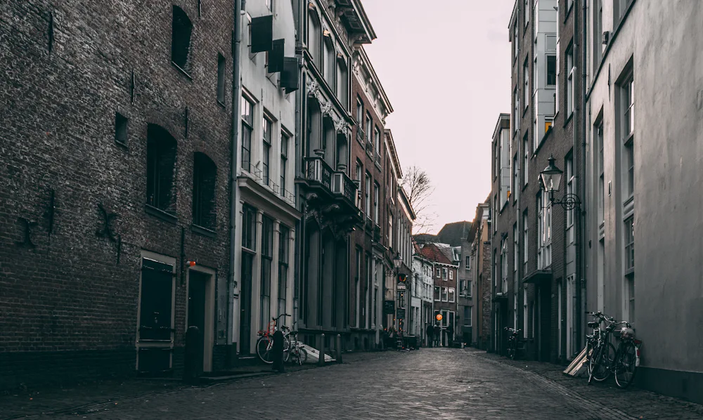 Narrow old-town street that is ideal to explore by bicycle
